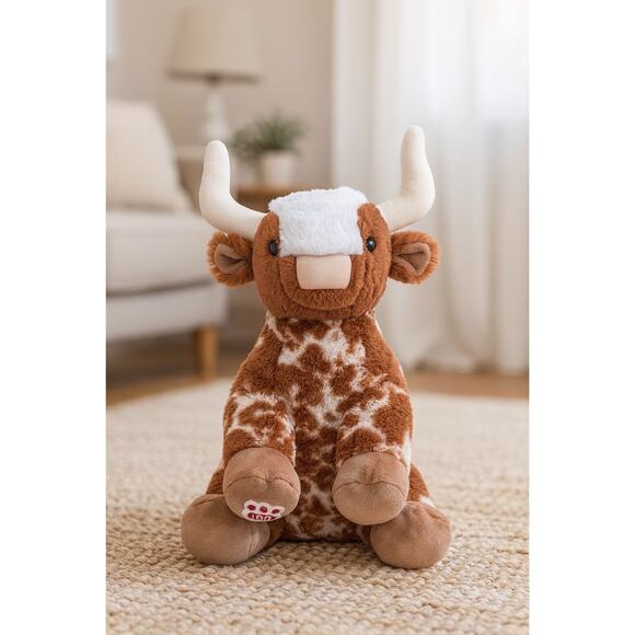Build-A-Bear Longhorn Steer Bevo Plush Brown White Horned Cow 16” Retired 2023 - Picture 1 of 13